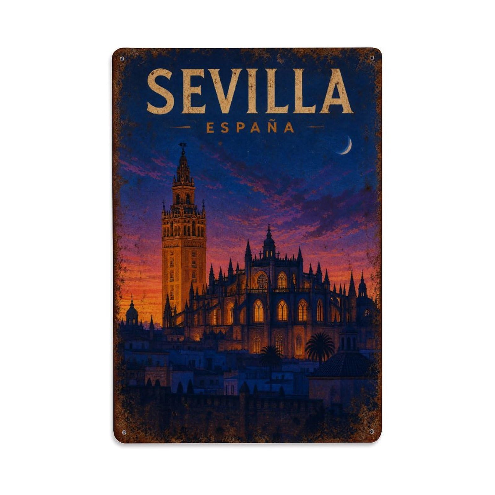 Tgrcjimh Style Metal Tin Sign Vintage Travel Seville Spain