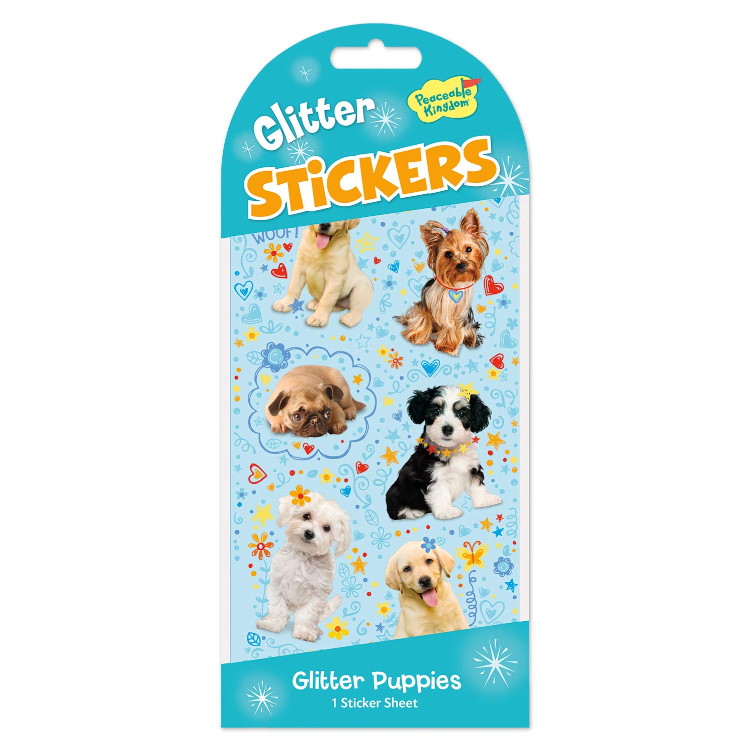 Peaceable Kingdom Glitter Puppies Sticker Pack - 1 Sheet Of Adorable Dog Stickers