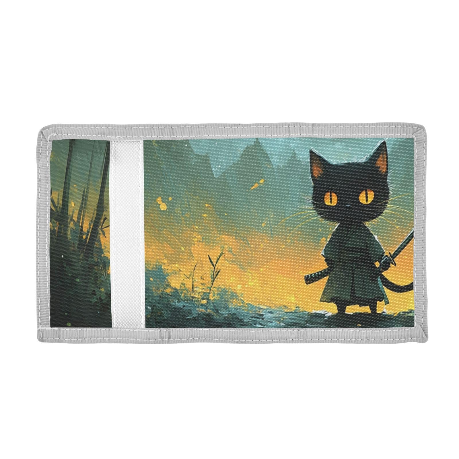 FOLIOSA Kids Wallet for Boys Girls Samurai Cat Print Youth Wallet with Zipper Pocket Card Holders, Novelty Wallet 4.9×2.9 in