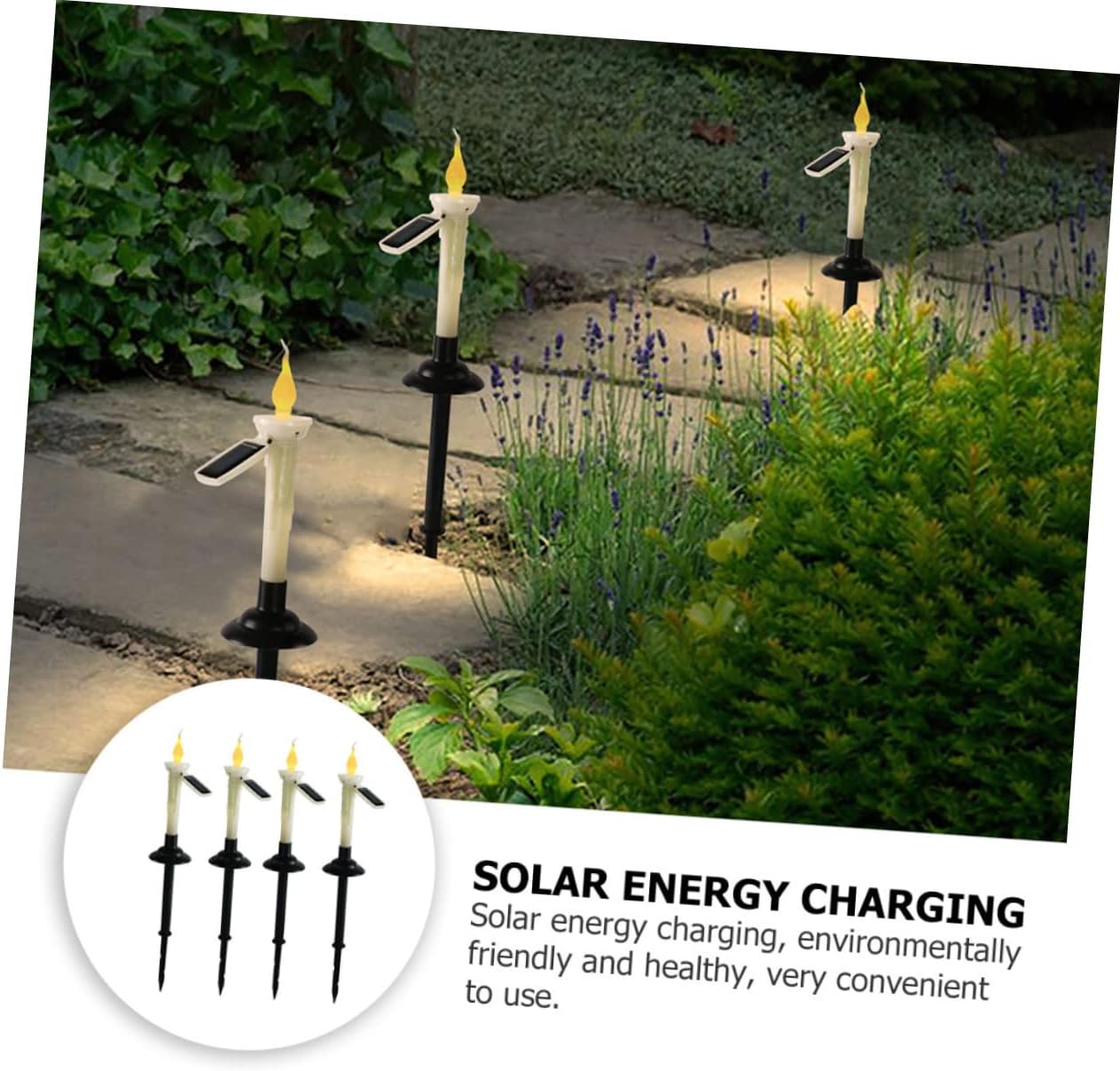 Tofficu 4pcs Solar Led Lawn Lamp Plastic Decorative Candle Light for Outdoor Garden Courtyard and Patio Easy Installation Elegant Design Lighting