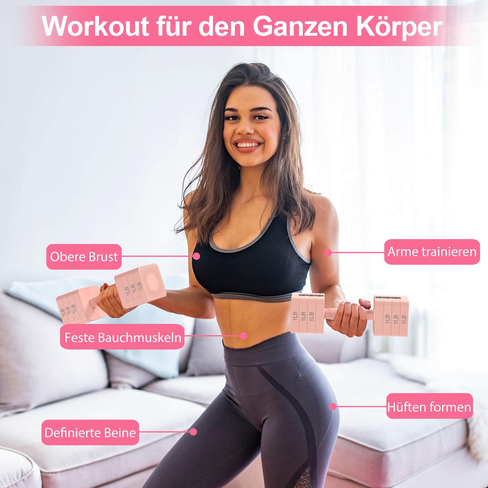Tepemccu 5-in-1 Verstellbare Hanteln Set, 1,4–5kg Hanteln Frauen mit rutschfestem Griff und Sicherheitsverschluss, Kurzhanteln 2er Set für Frauen und Männer - Heimstudio-Set für Krafttraining