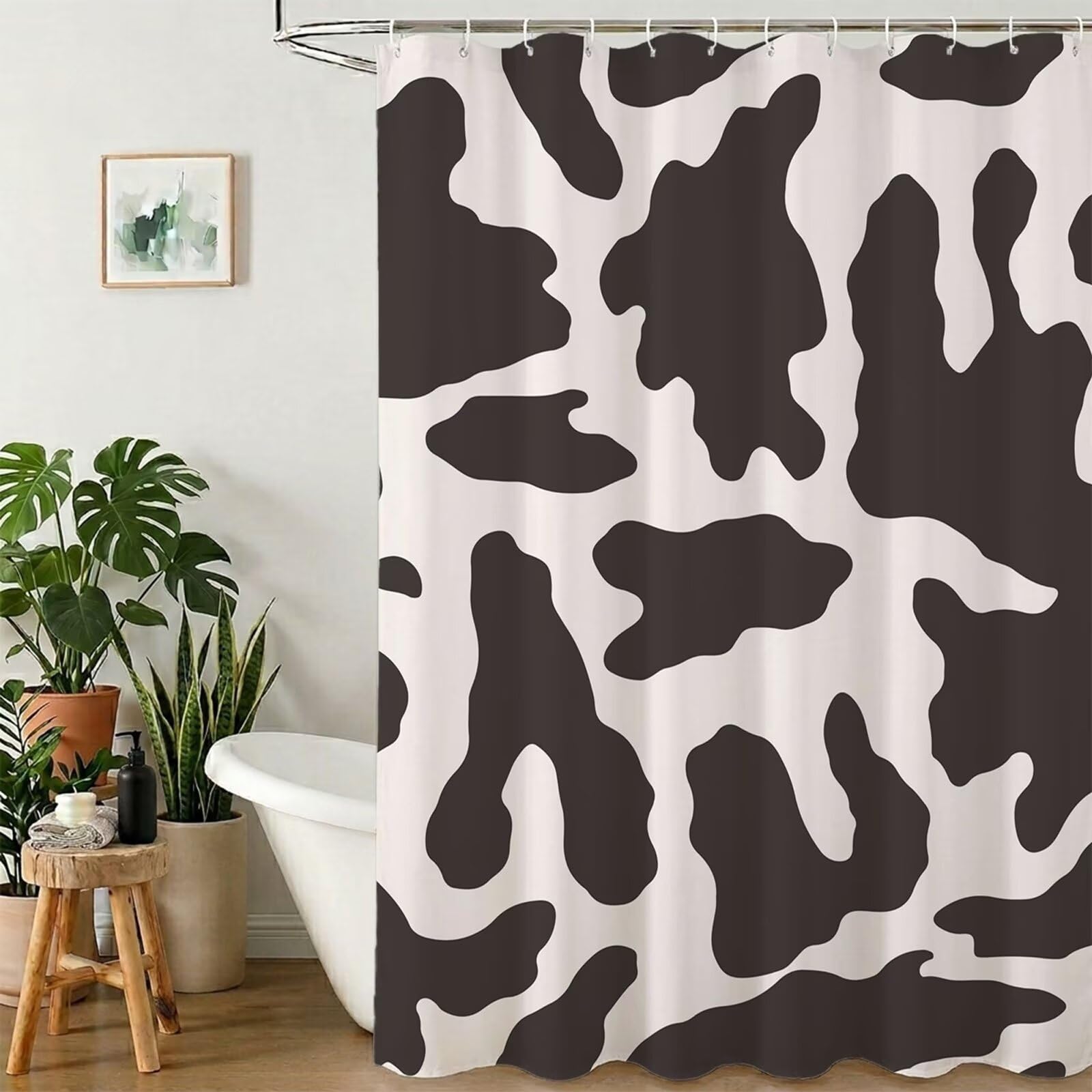 Rideau de Douche 180x240 cm - Tissu Polyester Imperméable Anti-Moisissure - 12 Anneaux Inclus - Ourlet Lesté pour Stabilité - Lavable en Machine - Idéal de Baignoire et Douche - Noir & Blanc Y1#532