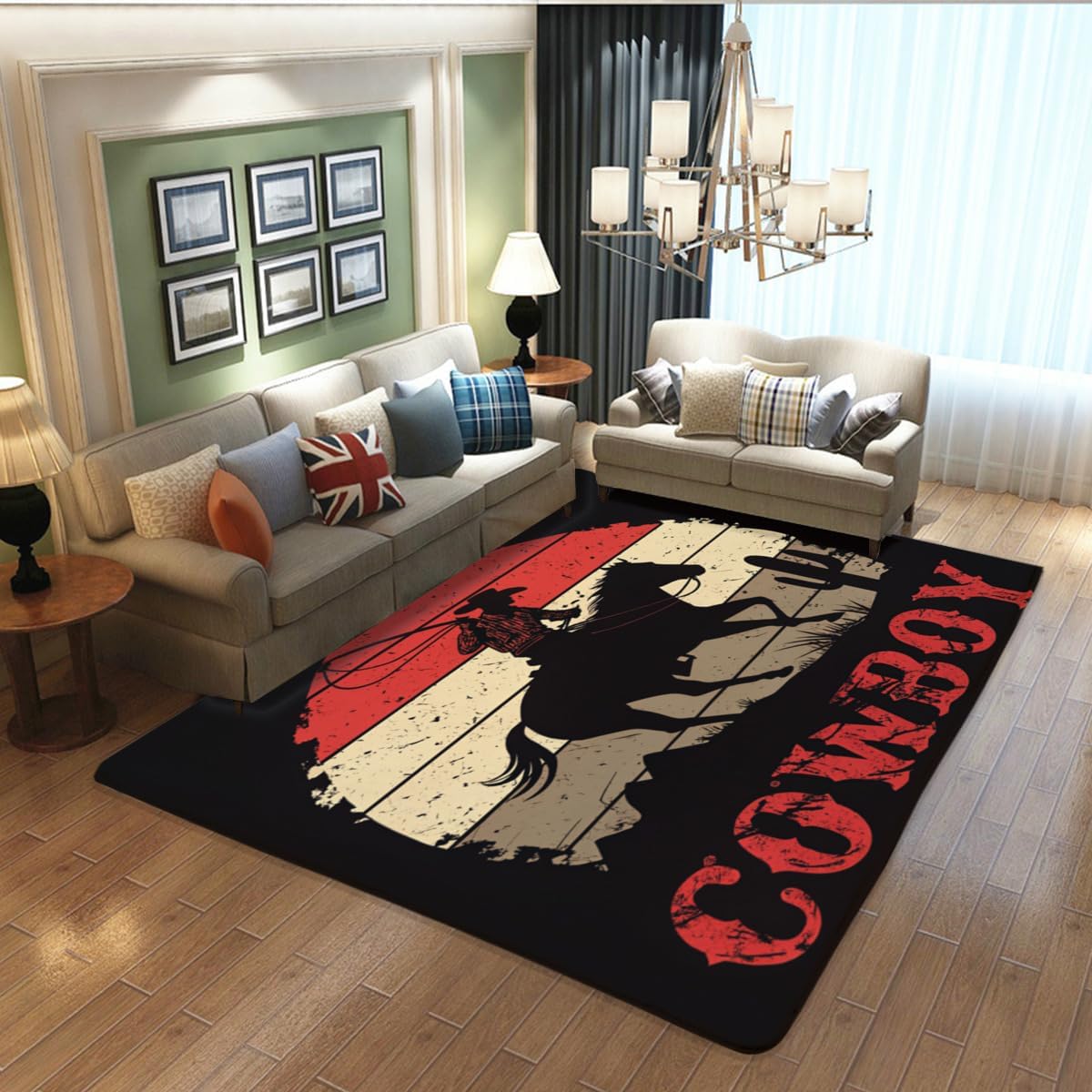 Western Cowboy Style Rugs - Western Elements Vintage Rugs,Cowboy Print Children's Room Fun Decoration,Living Room Bedroom Bathroom Interior Decoration Rug Soft Non-Slip 2'x3'
