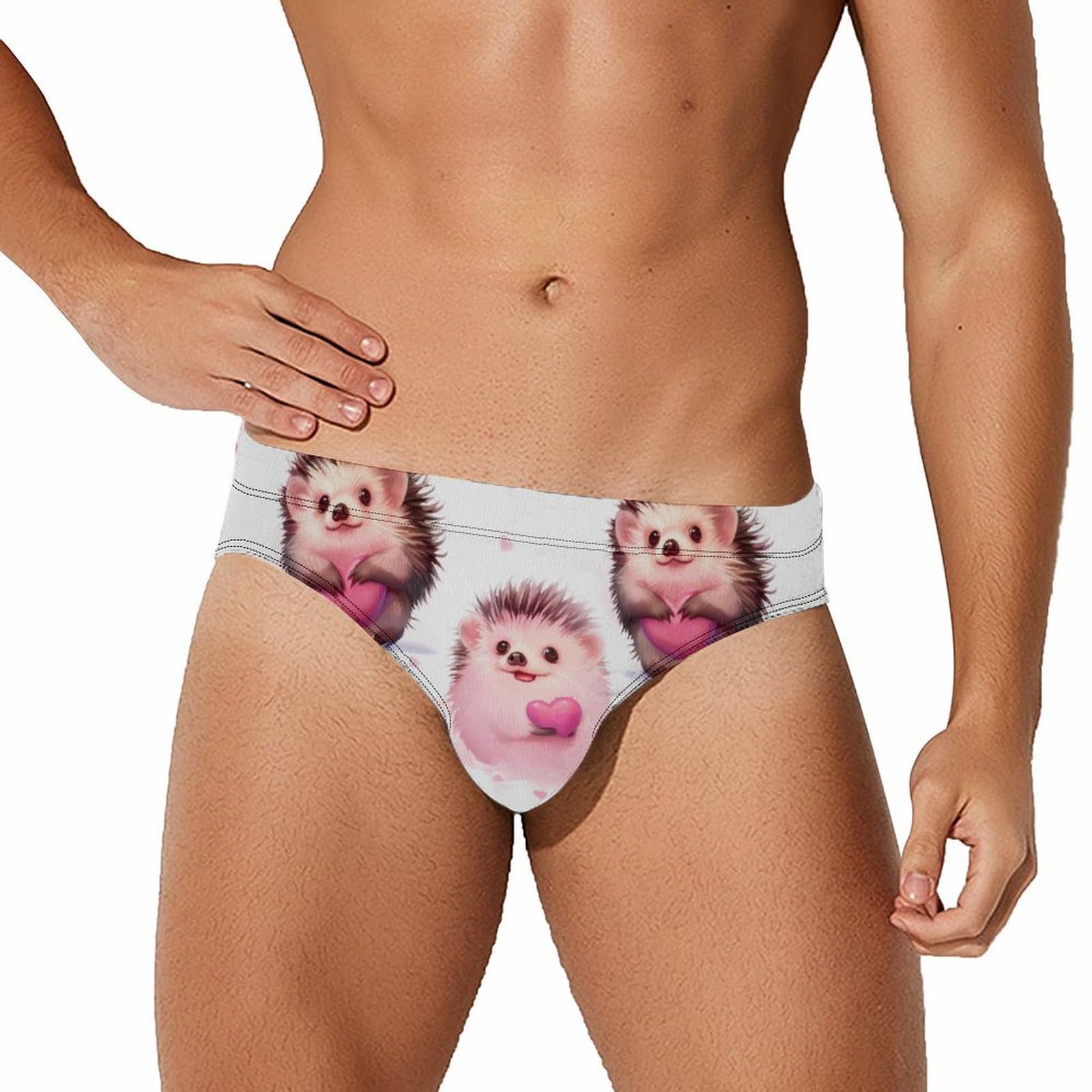 Hedgehogs Hearts Mens Swim Briefs Bikini Swimwear Print Beach Shorts Sexy Swimsuit S