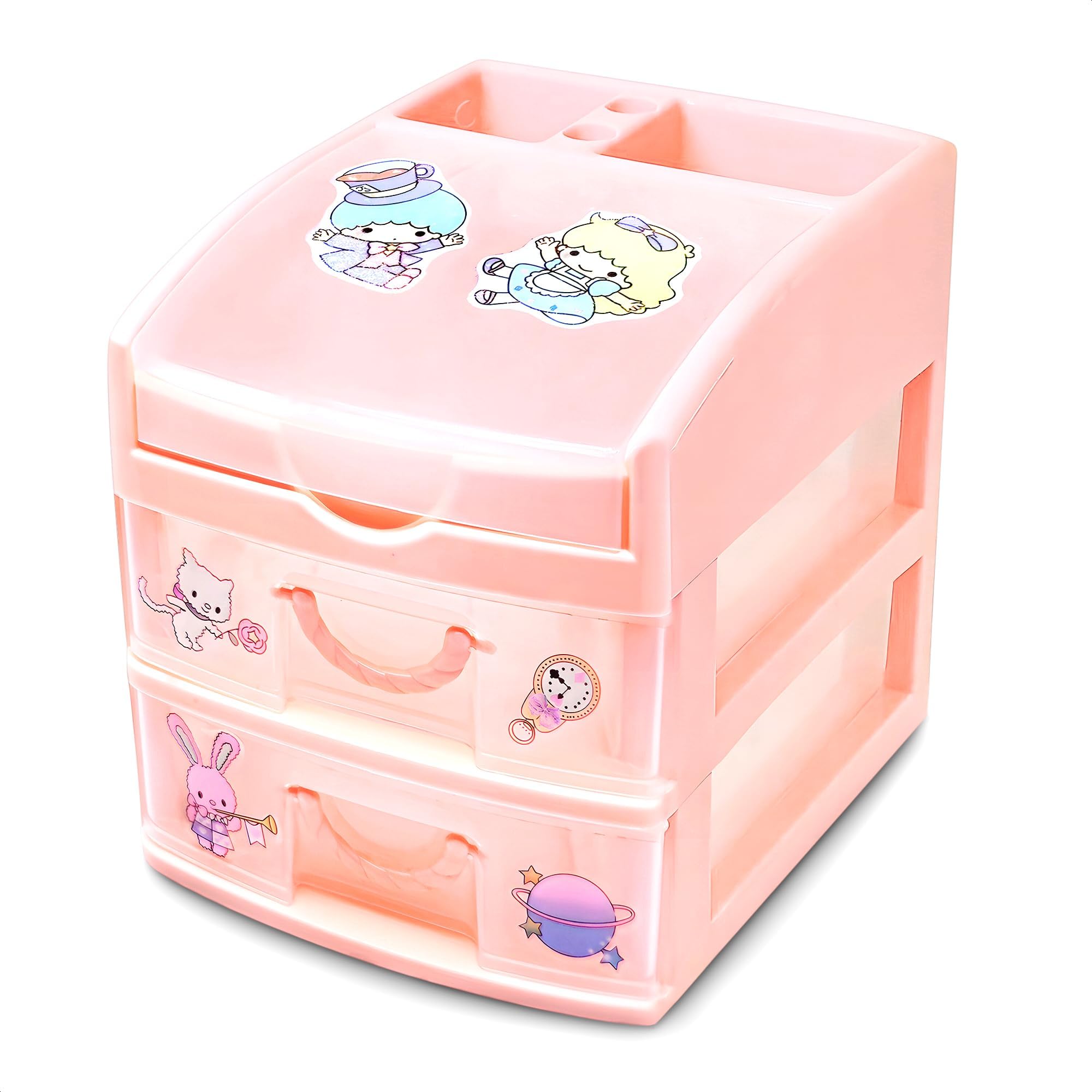 Mini Chests Desk Storage Organizer Pink Plastic Drawers - Desk Drawer Organizer Makeup Office Organization and Storage - Accessories Aesthetic Tabletop Drawers