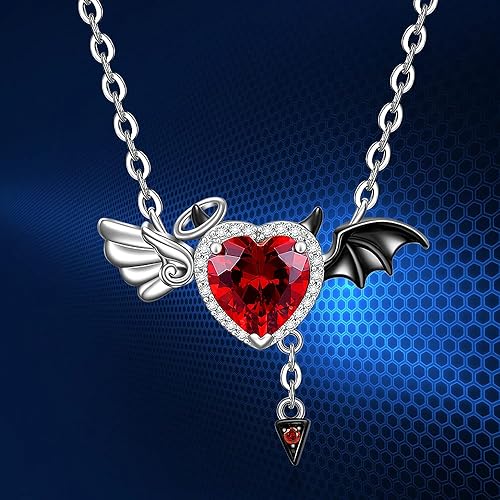 Miniatura 9 de Collar de medio ángel y medio diablo, símbolo de amor y ángel y diablo, colgante de alas de demonio, plata de ley, joyería de murciélago de Halloween