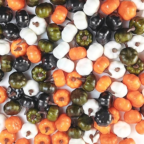 Miniatura 4 de TIHOOD 20 mini calabazas artificiales, decoración de calabazas de simulación de cosecha de otoño, fruta falsa, decoración del hogar para Halloween,