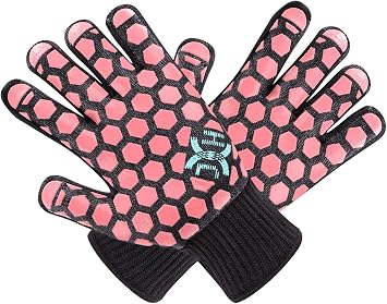 J H Heat Resistant Oven GloveEN407 Certified 932 F, 2 Layers Silicone Coating, Oven Mitts for Cooking,Kitchen,Fireplace, Grilling,1Pair Black Shell with Coral, Women Fits All