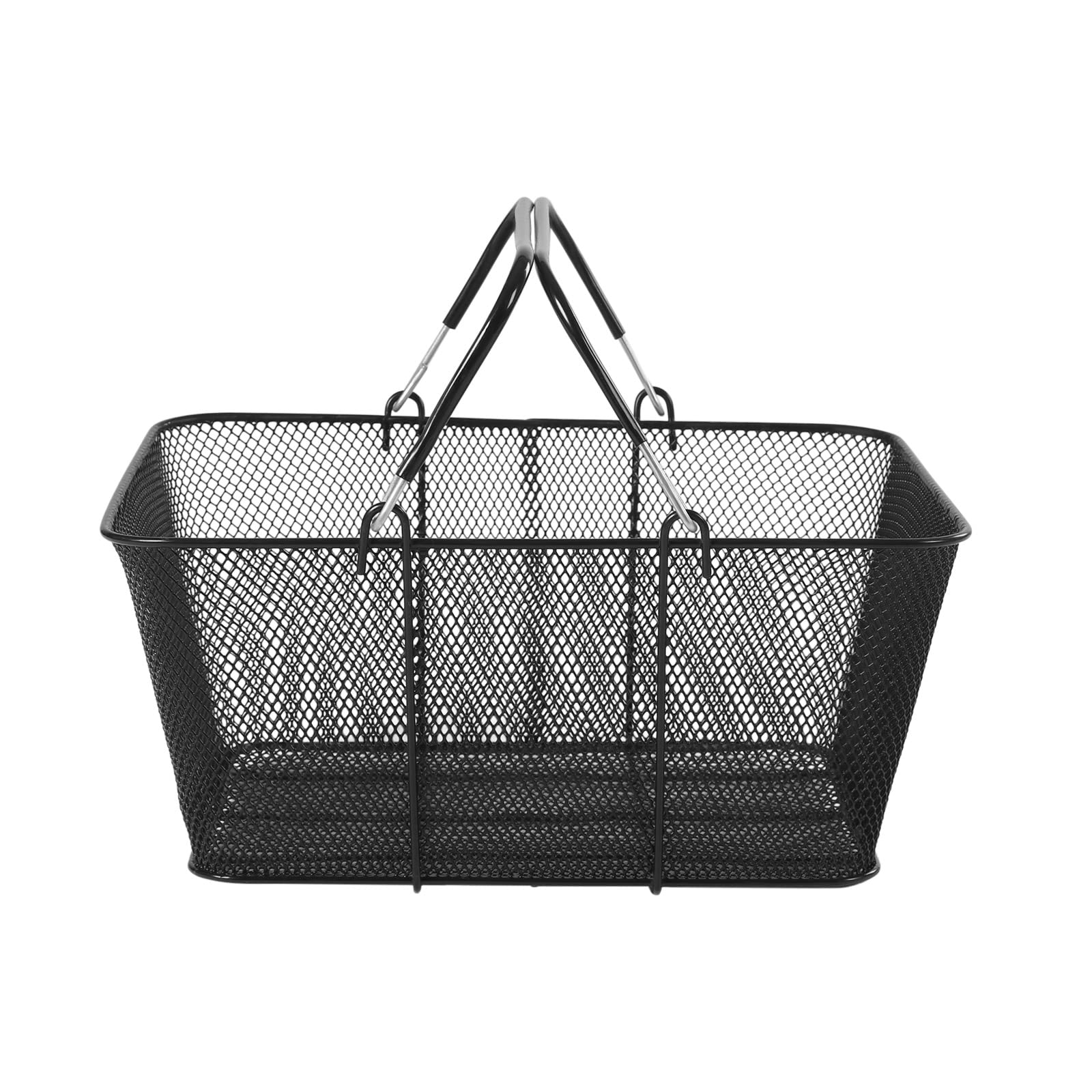 12PCS Shopping Baskets with Handles 5Gal Black Metal Shopping Basket with Basket Stand Portable Wire Shopping Basket for Bookstores Supermarkets KTV