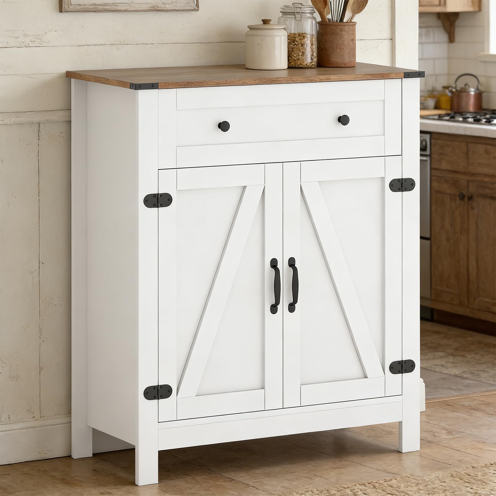 GIANTEX Sideboard Küche, Küchenschrank Kommode mit Arbeitsplatte, Buffetschrank mit Schublade & Verstellbarem Regal, Beistellschrank Holz Landhausstil, Mehrzweckschrank Stehend, 80 x 40 x 92 cm, Weiß