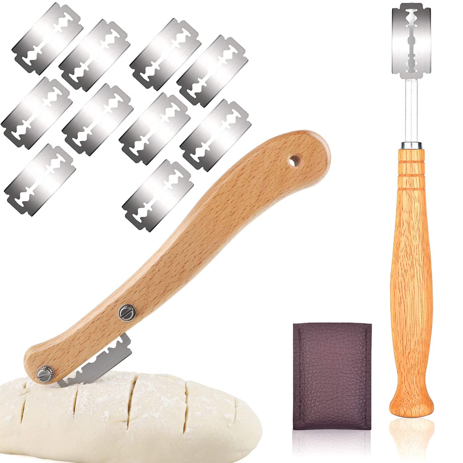 ISIYINER Lama Pane Coltello Bread Lame Manico in Legno con 5 Lame di Ricambio per Fai Da Te Cucina Cuocere