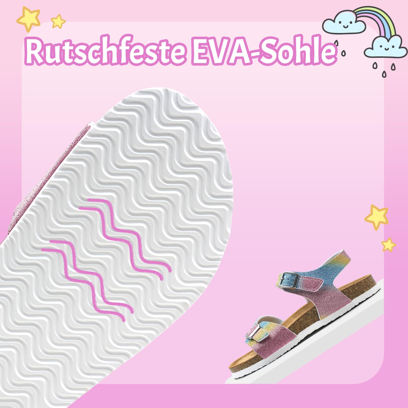 Torotto Sandalen Mädchen Jungen Mit Kork Sandals Kinder Pantoffeln Riemen Verstellbare Schnalle Rutschfeste Mit Klettverschluss Sandaletten für Drinnen und Draußen