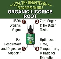 Vista 2 de USDA Organic Licorice Root Extract Liquid Drops Supplement. Vegan Tincture for Digestion + Respiratory Health. Extracto de Regaliz Root Oil Herb.