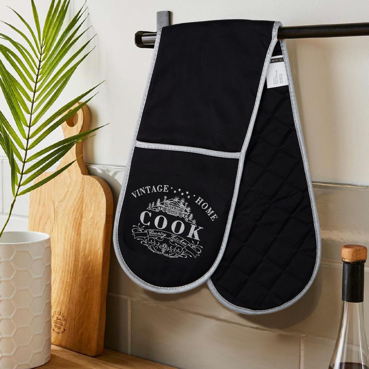 Premier Housewares Podwójna rękawica do piekarnika, Vintage Home Black Edition, na zewnątrz: 100% bawełna