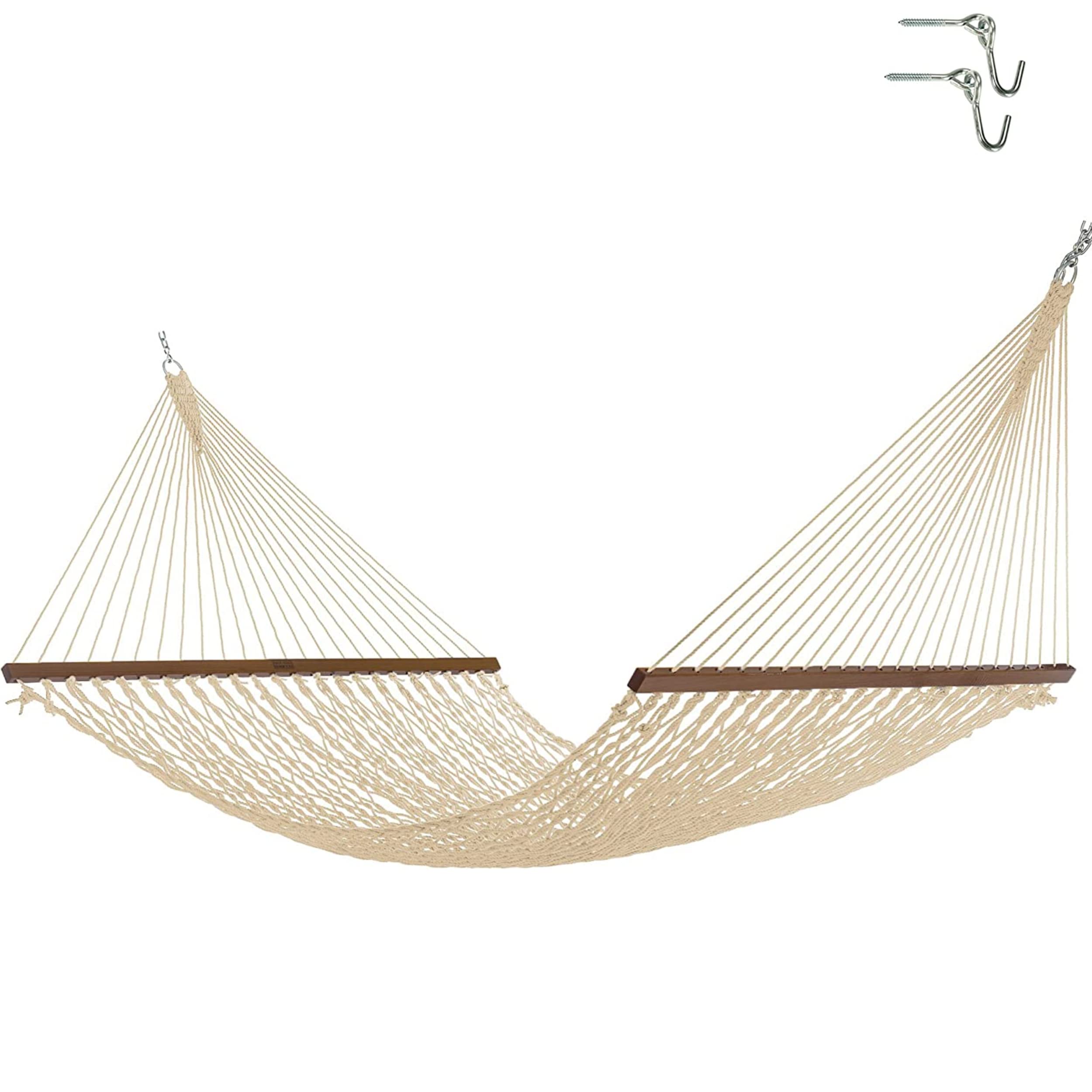 Nags Head Hammocks NH14OT Extra-Wide Oatmeal Duracord Rope Hammock with Free Extension Chains & Tree Hooks, Handcrafted in The USA, Accommodates 2 People, 450 LB Weight Capacity, 13 ft. x 60 in.