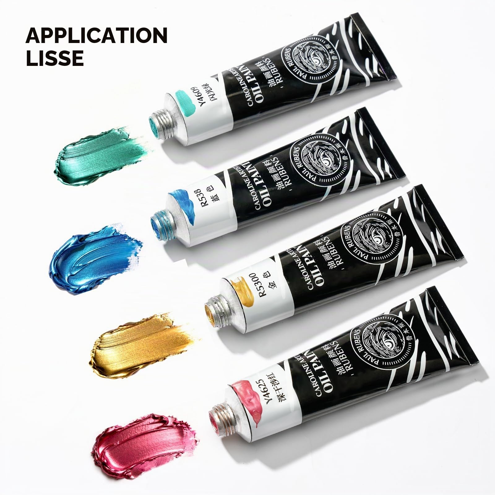 Paul Rubens Ensemble de peinture à l'huile métallique de qualité artiste, 9 couleurs x 60 ml, grands tubes de 60 ml, peinture professionnelle à base d'huile pour toile, bois, haute saturation et