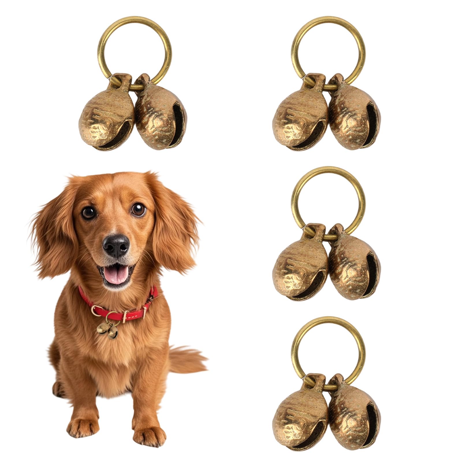 Penitue 4 Pairs Extra Loud Copper Dog Bells, 18mm/0.71in Brass Pet Collar Bells with Vintage Charm Pendant for Small Dogs & Cats Tracking Security Accessories — image 1