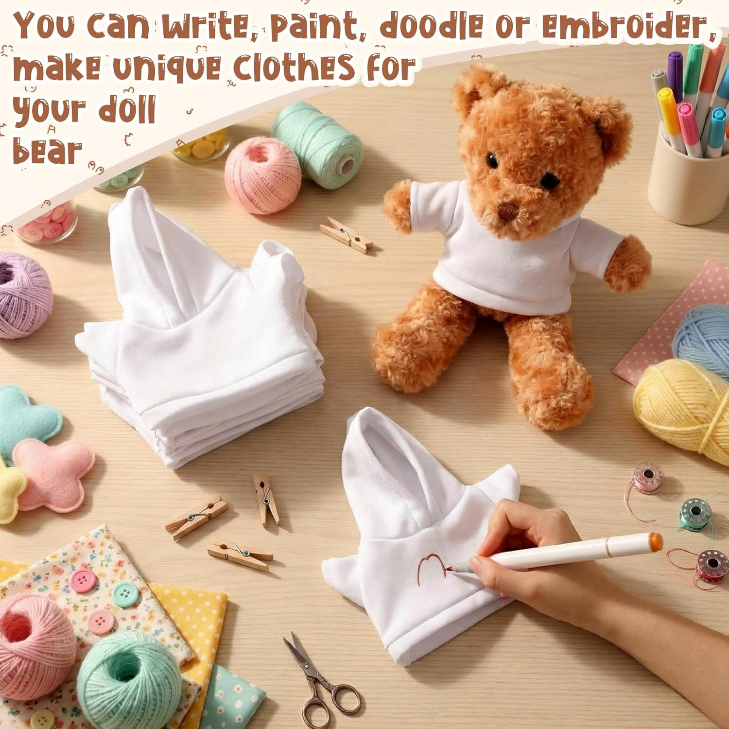 24 Pcs DIY Teddy Bear Clothes Bulk White Blank Stuffed Bear Clothes Plush Dolls Blank Clothing for 8-12 Inch Stuffed Bears Dolls DIY Giveaways Gift Bags Party (Hoodie)