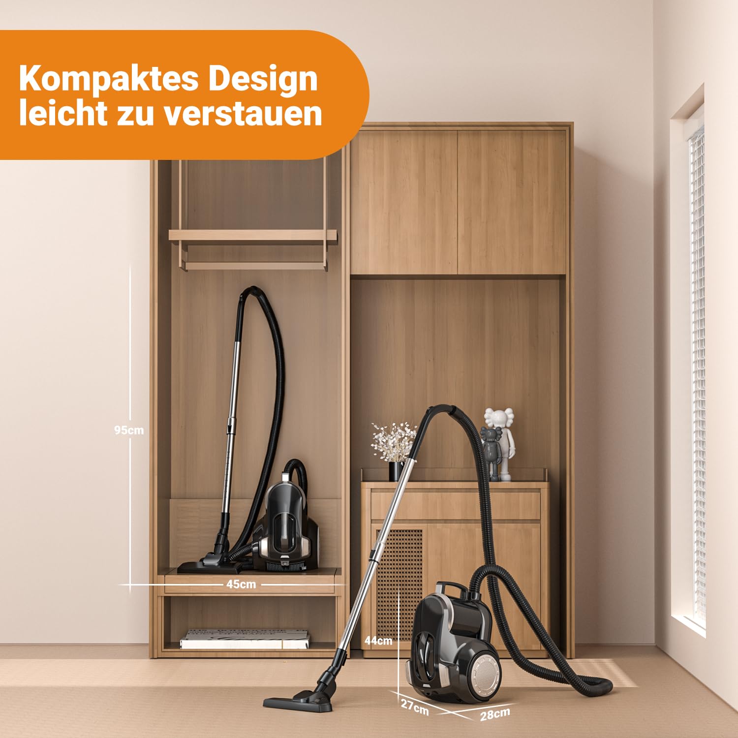 Beutelloser Staubsauger 1200W Starke Saugleistung,Kompakt Leicht Bodenstaubsauger ohne Beutel,Leiser <70dB,2,5L Staubbehälter,Bodendüse für Hartböden Teppiche,Waschbarer HEPA-Filter