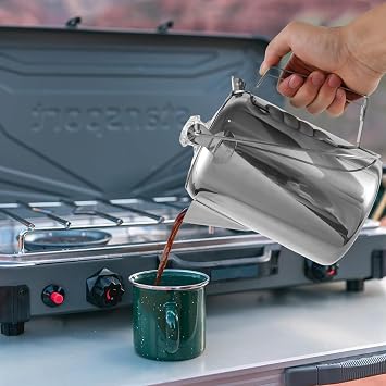 Percolator Coffee Pot Stainless Steel Camping Coffee Pot Fast Brew Indoor Outdoor Stovetop Coffee Maker with Clear Top Glass Knob Coffee 9 Cups Percolator for Group Camping Hiking Backpacking Travel