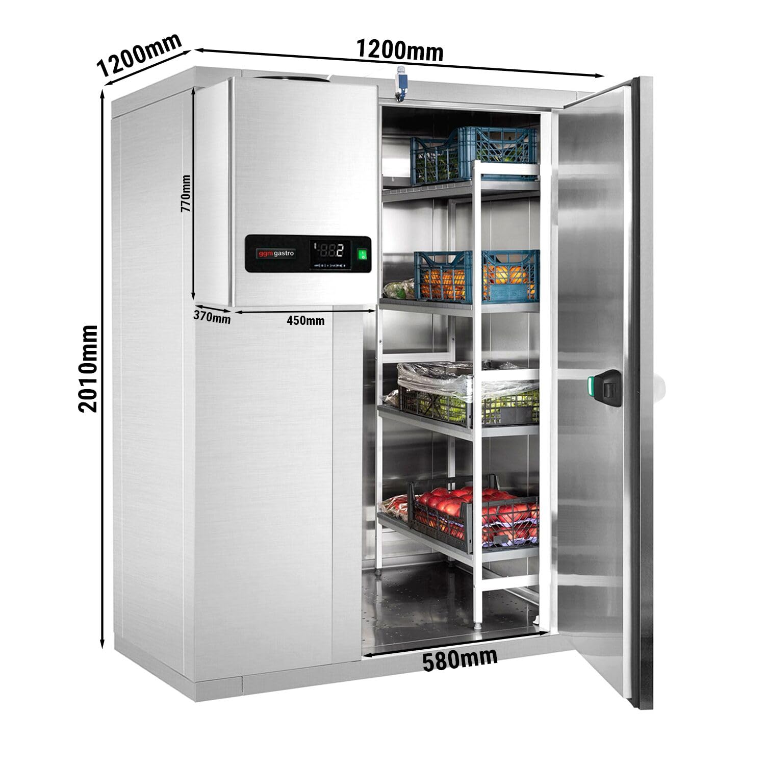 GGM Gastro | KF1212E#WKAF5END | Edelstahl Kühlzelle - 1200x1200mm - 1,8m³ - inkl. Kühlaggregat