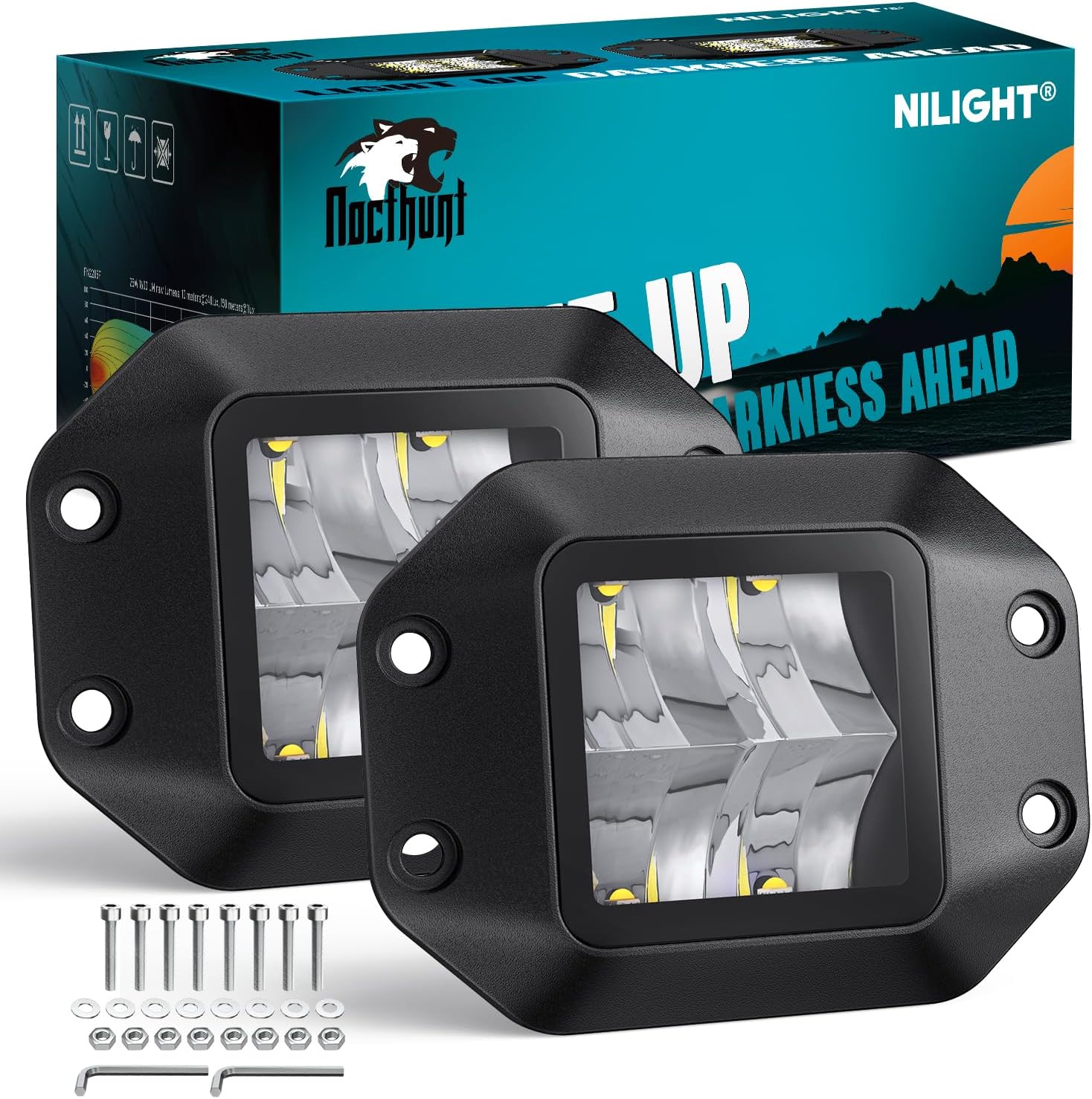 Nilight Flush Mount LED Pod Lights 2 PCS 4.7 Inch 4LED Flood Beam Bumper Offroad Driving Backup Reverse Work Light for Truck ATV UTV