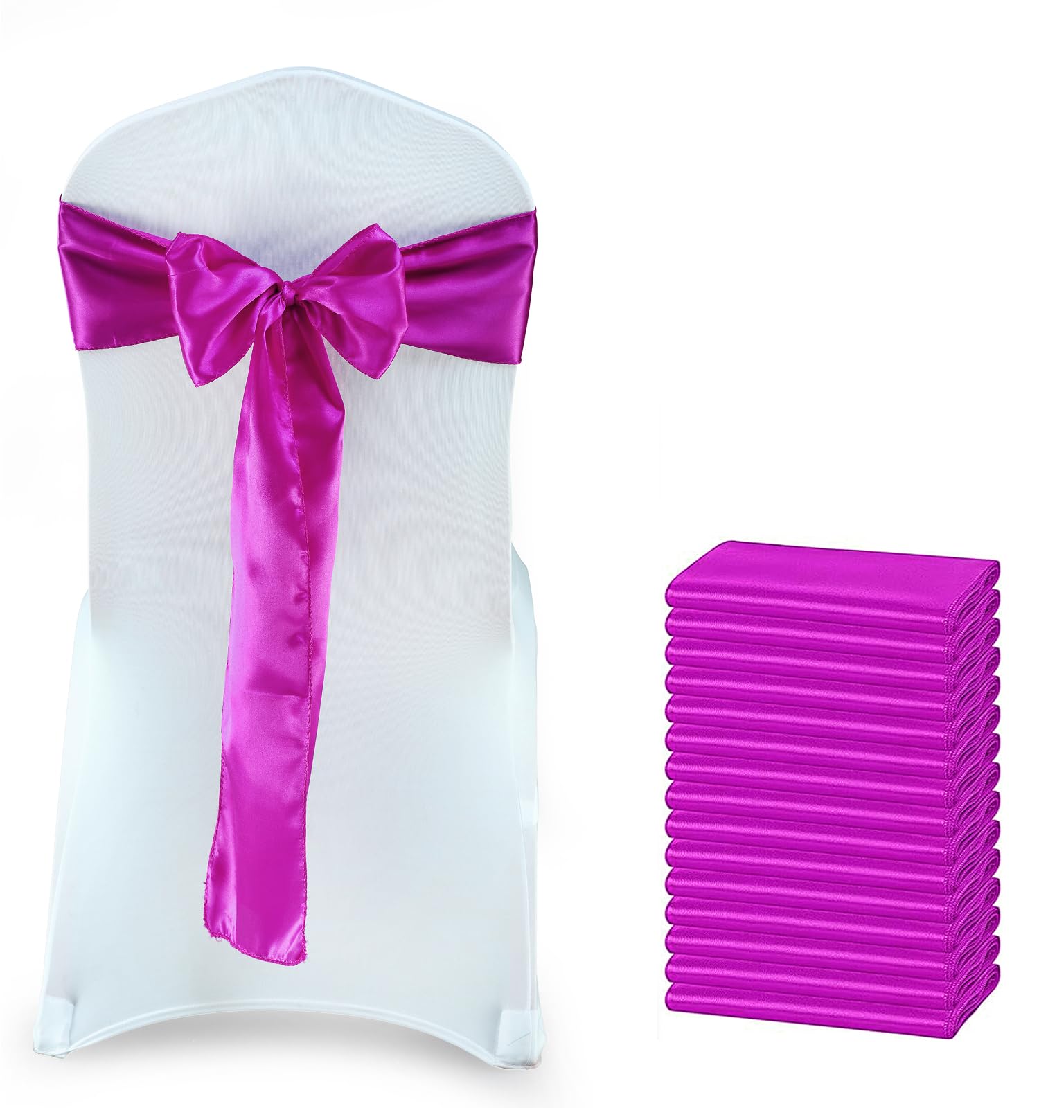 VDS Satin Chair Sashes Chair Cover back Tie Sateen Bows Ribbon for Wedding Birthday Graduation Engagement Ceremony Event Party Banquet Venue Hotel all Dining Chair Decoration (150PC) (Magenta Violate) — image 1