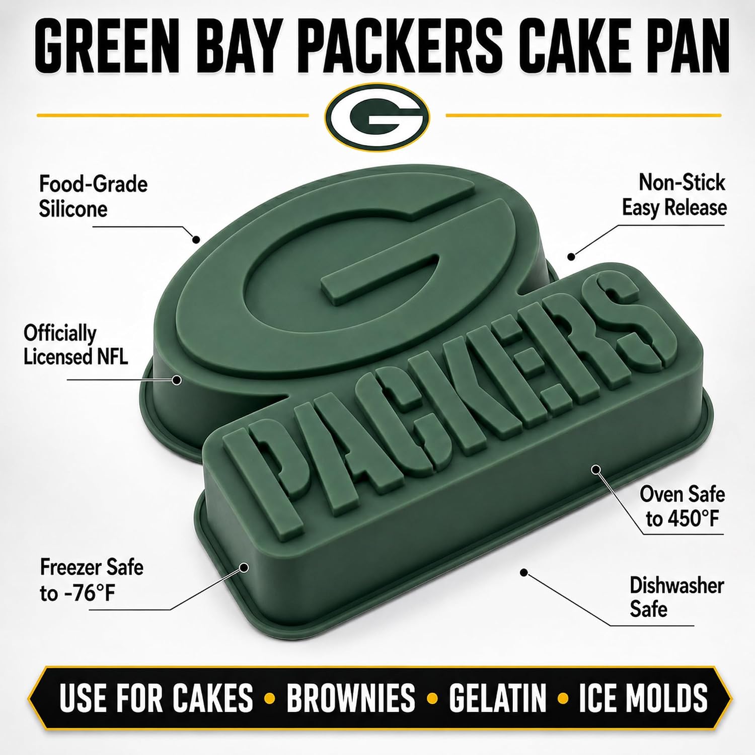 Masterpieces Game Day - FanPans NFL Green Bay Packers Team Logo Silicone Cake Pan - Dishwasher Safe image 3