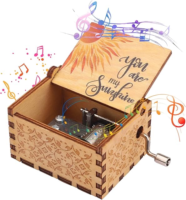 You are My Sunshine Music Box Mini Music Box 18 Note Hand Crank Engraved Wood Music Box Wood Music Boxes Laser Engraved Vintage Wooden Sunshine Musical Box Gifts Musical Box