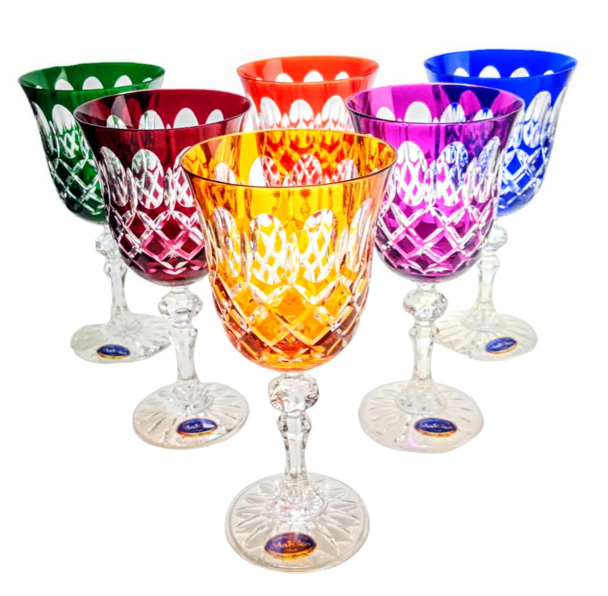 MaRika Kristall Weingläser Set – 220 ml, bunt, handgefertigt – 6er Set Weingläser, perfekt für Rotwein und Weißwein, Geschenkidee