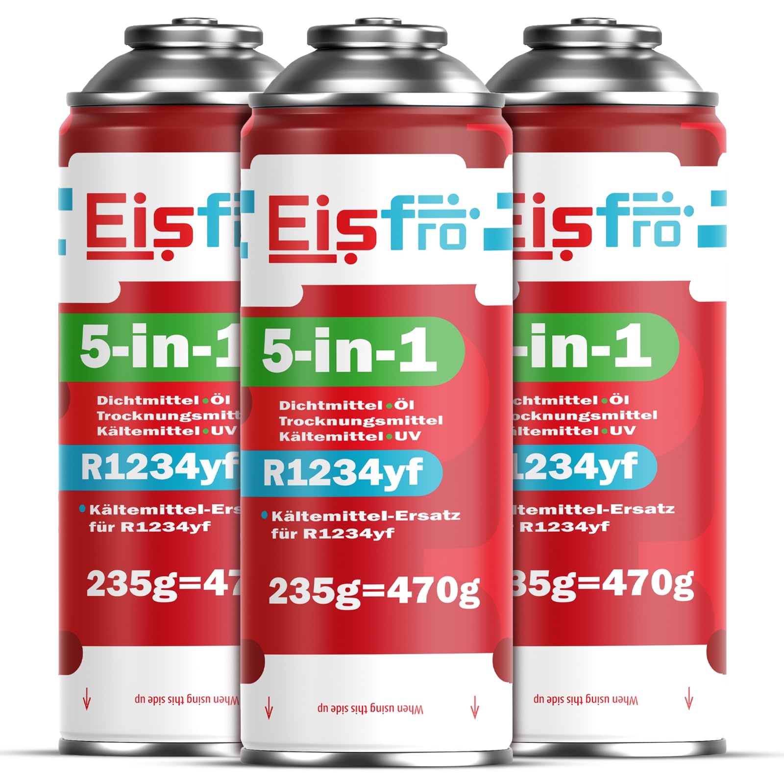 5-en-1 – 3X Réfrigérant R1234yf pour Climatisation Auto avec Huile, Stop-Fuite, Traceur UV Et Déshydratant – Application Rapide – Protège Le Compresseur – 235 g Chaque Boîte