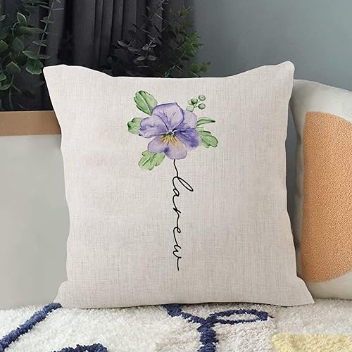 Miniatura 3 de Funda de almohada de flores de febrero de 18 x 18 pulgadas, flor de nacimiento personalizada con nombres, regalos para mamá abuela, regalos de