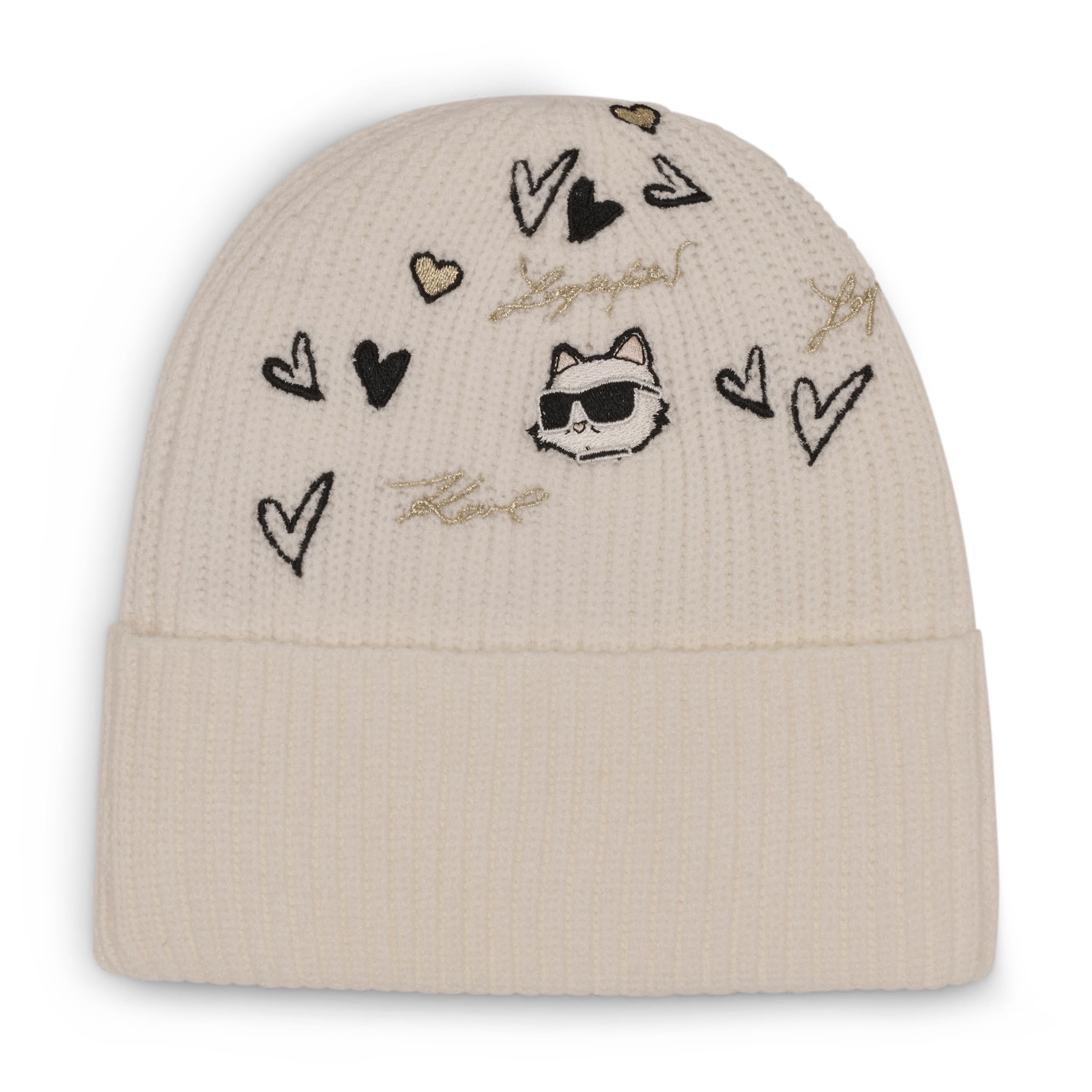 Karl Lagerfeld Embroidered Karl Hearts Velboa Fleece Lined Beanie - Gorro/Sombrero Mujer