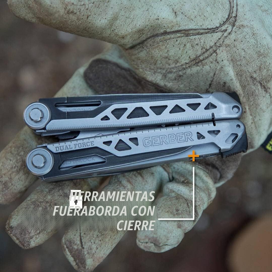 Gerber multiherramienta con 12 funciones, Dual Force, Funda incluida, Con apertura con una sola mano y bloqueo de la montura, Longitud total: 12 cm, 30-001613