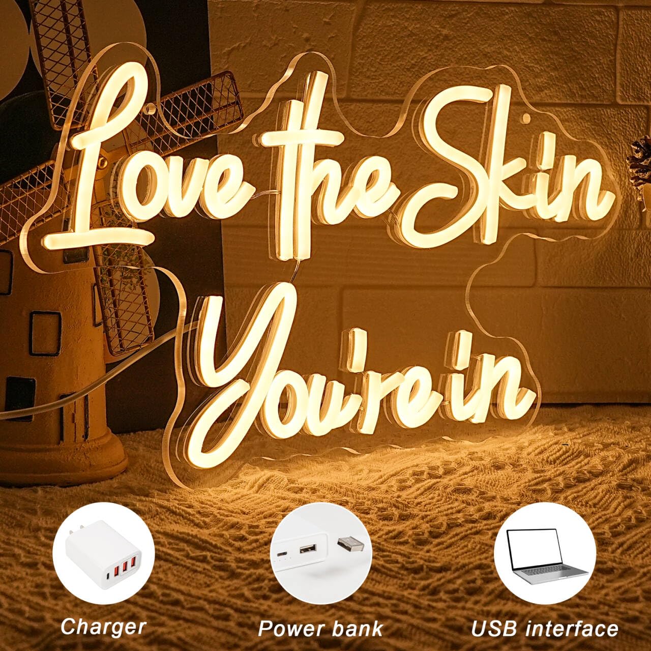 LMSIGNLY Love the Skin You're in Neon Sign Facial Spa Neon Light for Wall Decor Warm White Letters LED Sign Beauty Salon Sign for Business Skin Care Salon Beauty Shop Decorations - Image 3