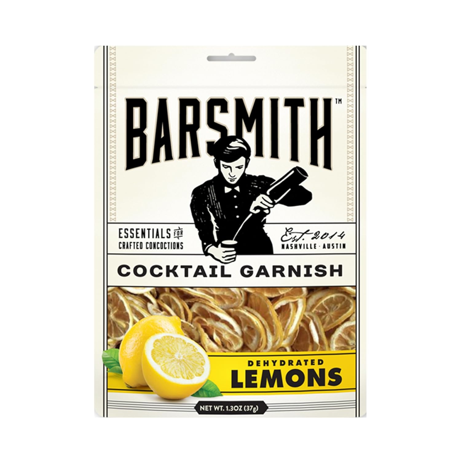 Barsmith Dehydrated Lemon Slices (1.3oz) - Real Lemon Garnish for Cocktails, Mocktails, Tea & Baking - Tangy Citrus Flavor - Pack of 2