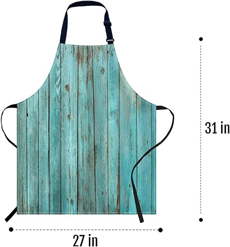 Miniatura 5 de oFloral Delantal vintage de madera rústica turquesa verde azulado unisex ajustable babero delantal de cocina chef mujeres hombres delantales para