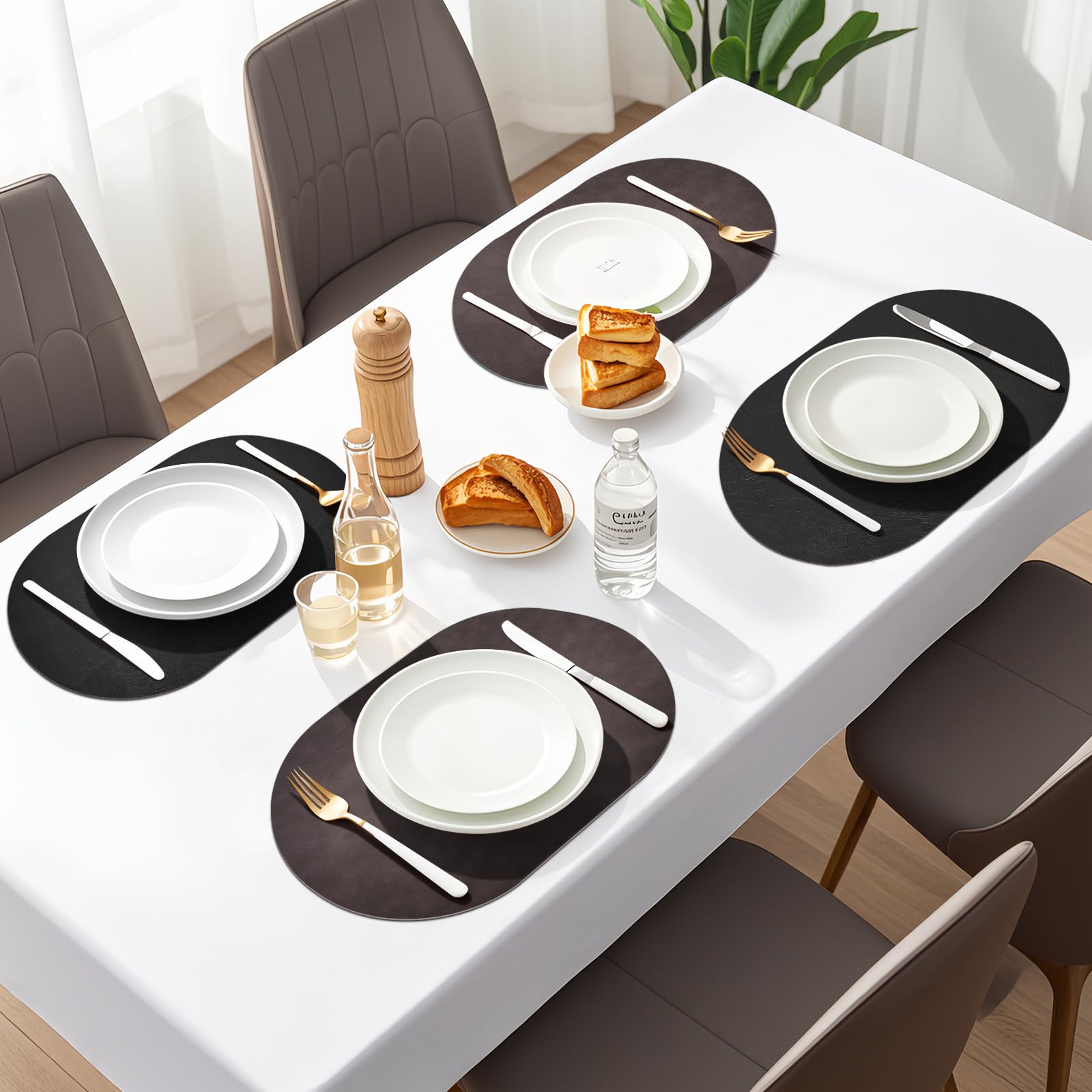 Set Di 6 Tovagliette Americane Ovali In Finta Pelle Double-face - 44,5x30 Cm, Resistenti Al Calore (80°C), Lavabili, Per Interni Ed Esterni