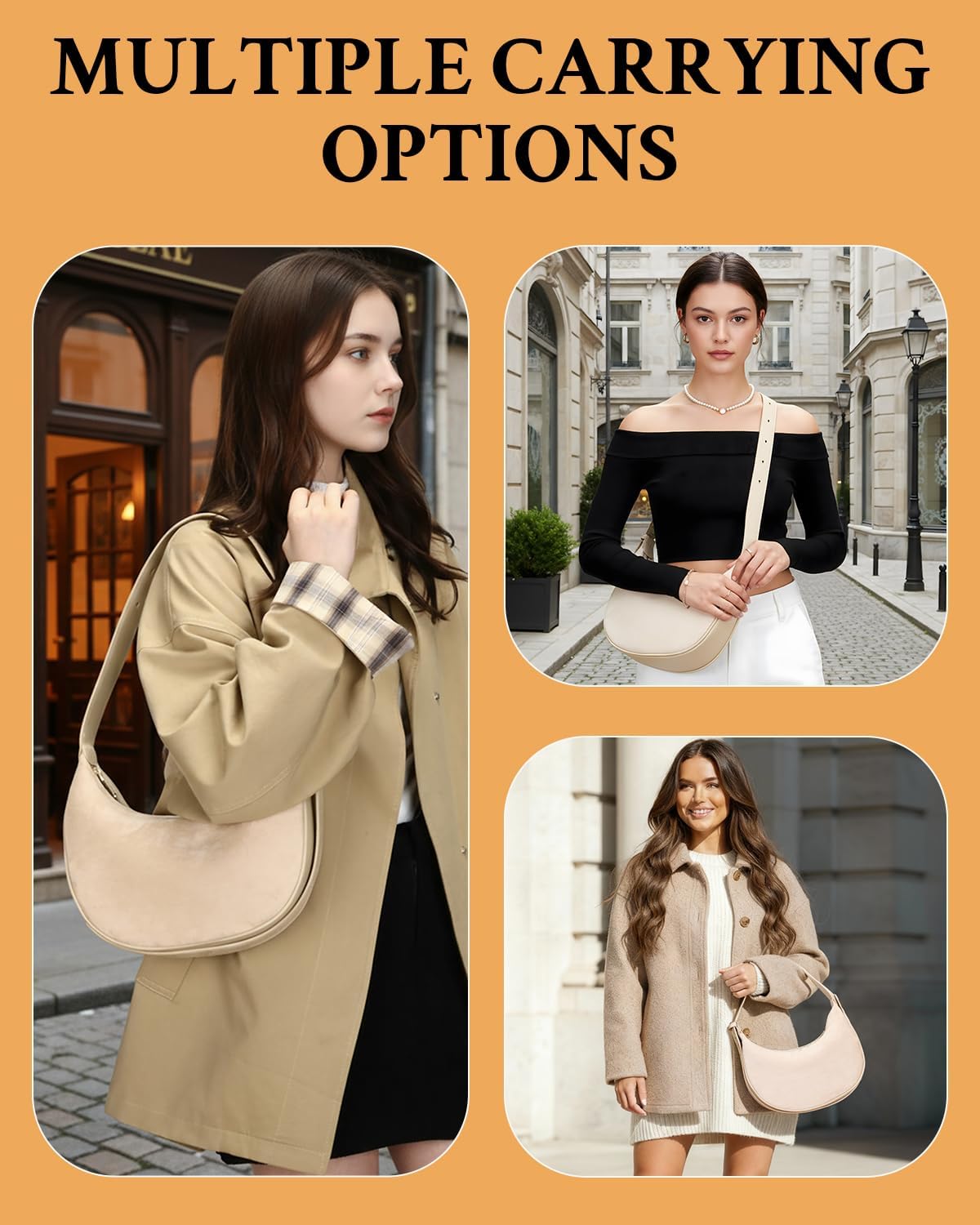 Herald Suede Crossbody Bag for Women, Vintage Hobo Handbag Crescent Shoulder Purses with Adjustable Strap Winter Fall - Image 2