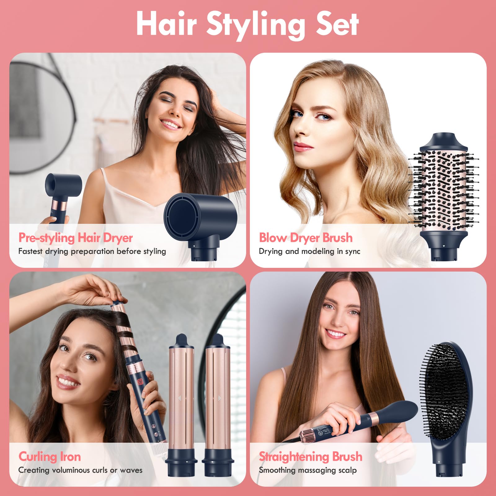 NDLT Hairstyler 5 in 1 Haartrockner Föhnbürste Glättbürste Lockenstab Rundbürste