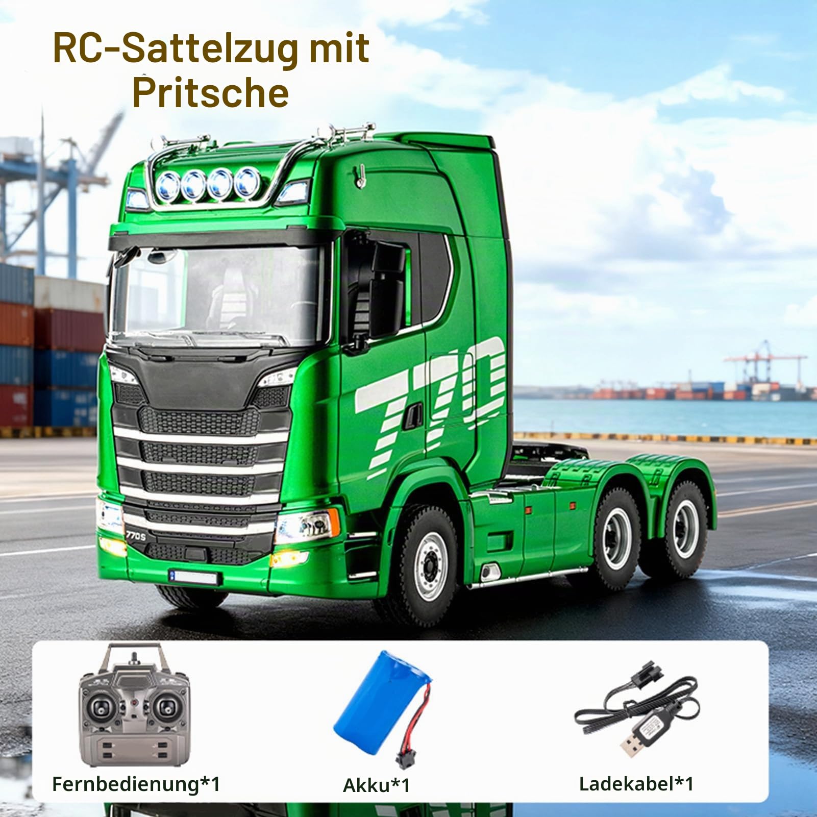 RC Traktor LKW Im Maßstab 1:18 mit 19CH Licht Soundeffekte, 2,4G Fernbedienungs-Sattelzug, 4WD Legierungskarosserie Zum Spielen und Sammeln Im Gelände (Grün)