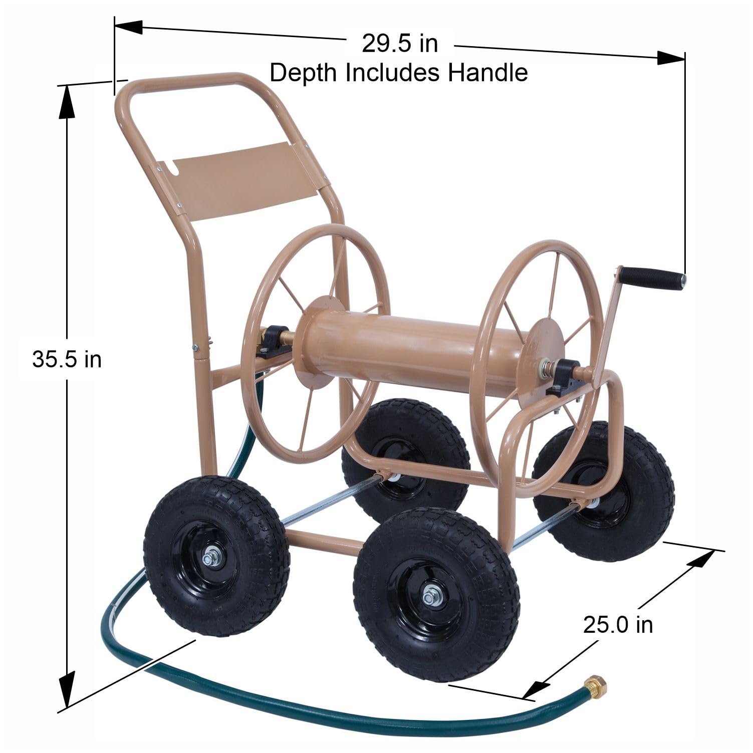 Liberty Garden Products 870-M1-2 Przemysłowy 4-kołowy wózek ogrodowy na wąż ogrodowy, mieści 70 m węża 5/8 cala - tan