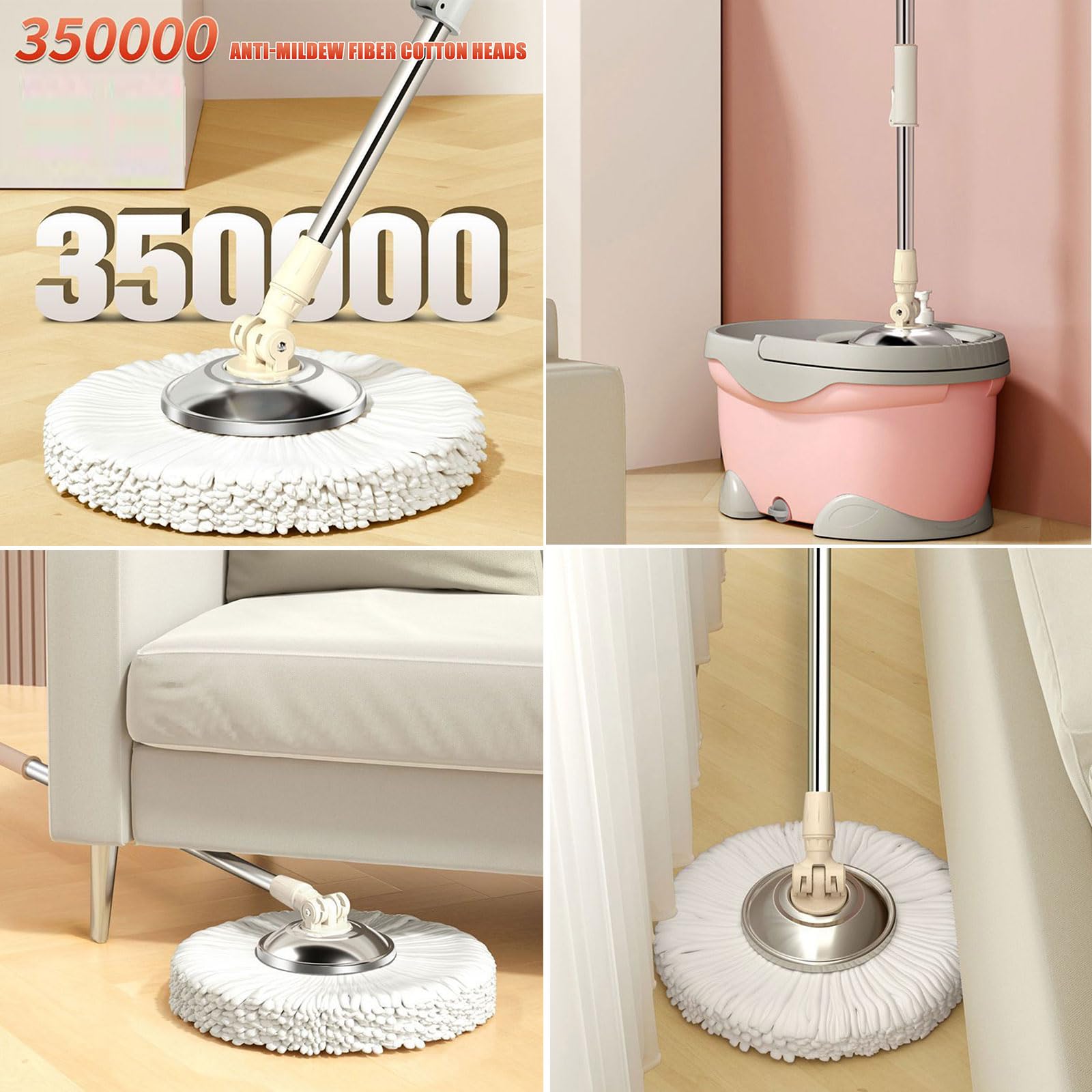 Juego de fregona giratoria y Cubo con escurridor, 5 recambios de Cabezal de fregona de Microfibra y 1 Cepillo de Limpieza para Limpiador de Todas Las Superficies,Azul