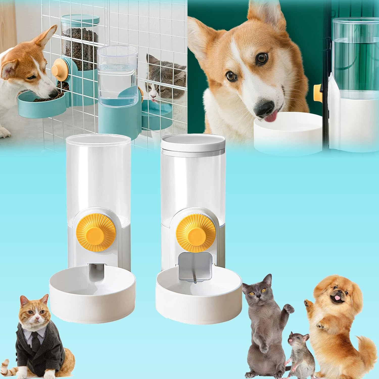 ANSWECO Dog Cage Automatic Kennel Feeder, Cage Hanging Feeder Pet Water