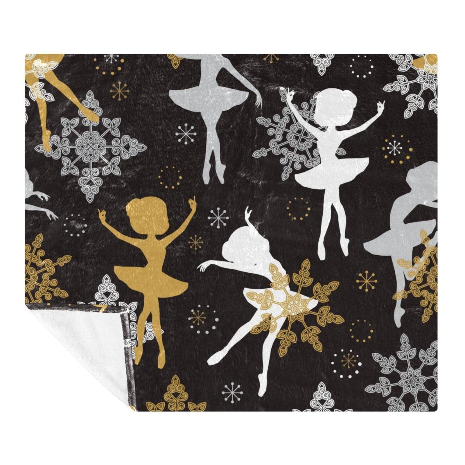 Couverture microfibre pour lit motif ballerine et flocons de neige
