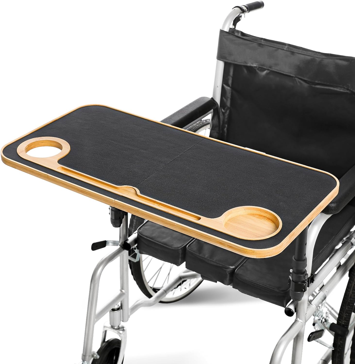 TYYIHUA Foldable Wheelchair Tray Table with Cup Holders for Adults, Seniors, Removable Wheelchair Lap Desk for Eating Reading Resting, Nursing Patient, Fits Seat Width 16″ – 20″, Bamboo Wood TYYIHUA Foldable Wheelchair Tray Table with Cup Holders for Adults, Seniors, Removable Wheelchair Lap Desk for Eating Reading Resting, Nursing Patient, Fits Seat Width 16″ – 20″, Bamboo Wood