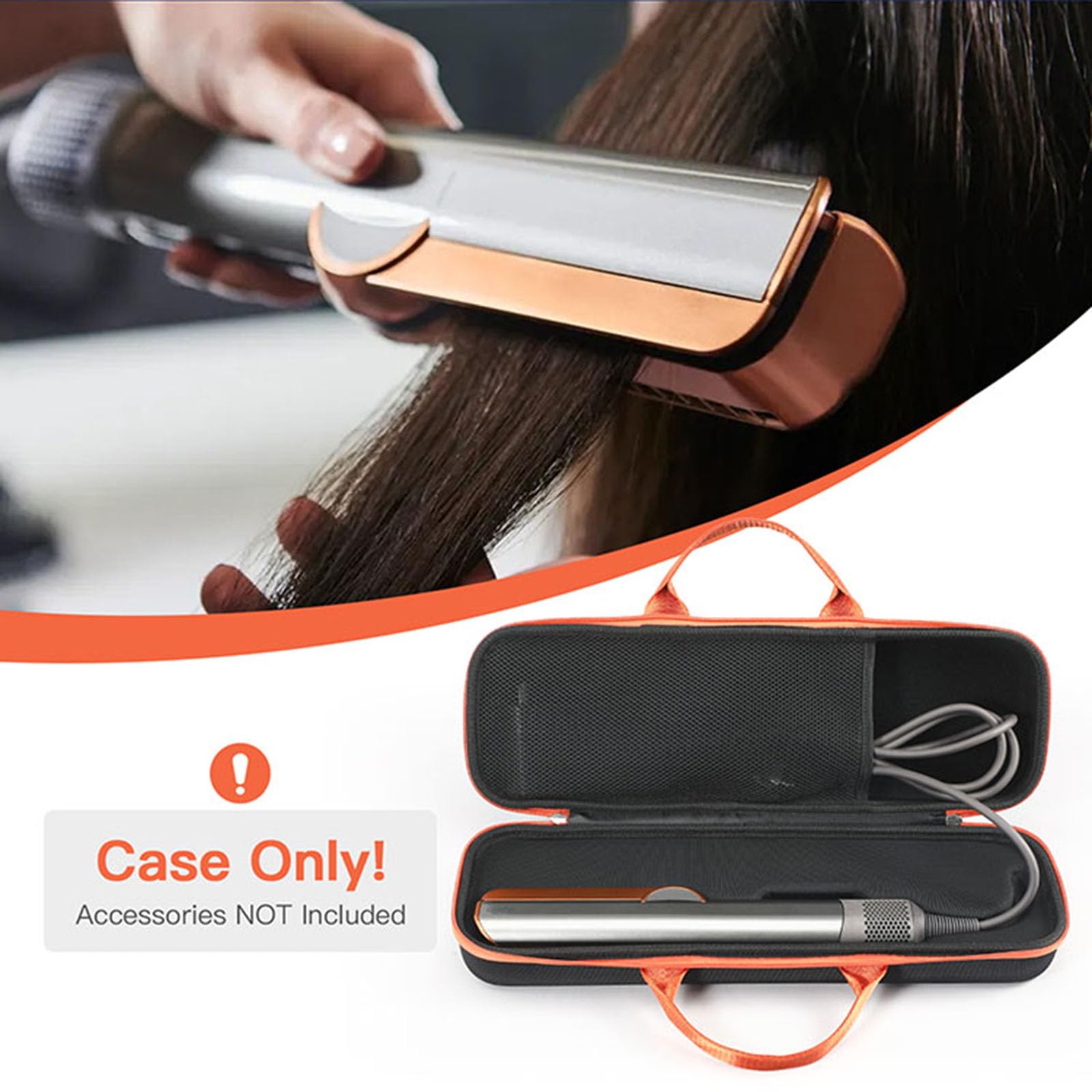 Étui de Transport Rigide pour sèche-Cheveux Airstrait - Étui de Protection Portable pour Fer à Lisser (Noir et Orange)