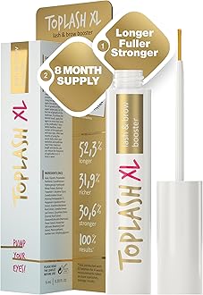 TOPLASH XL Lash and Brow Booster, Growth Serum with Eyelash and Eyebrow Enhancer, Promotes Stronger, Thicker, Healthier Lashes with Botanicals and Peptides - 0,2 Fl Oz(6 ml)