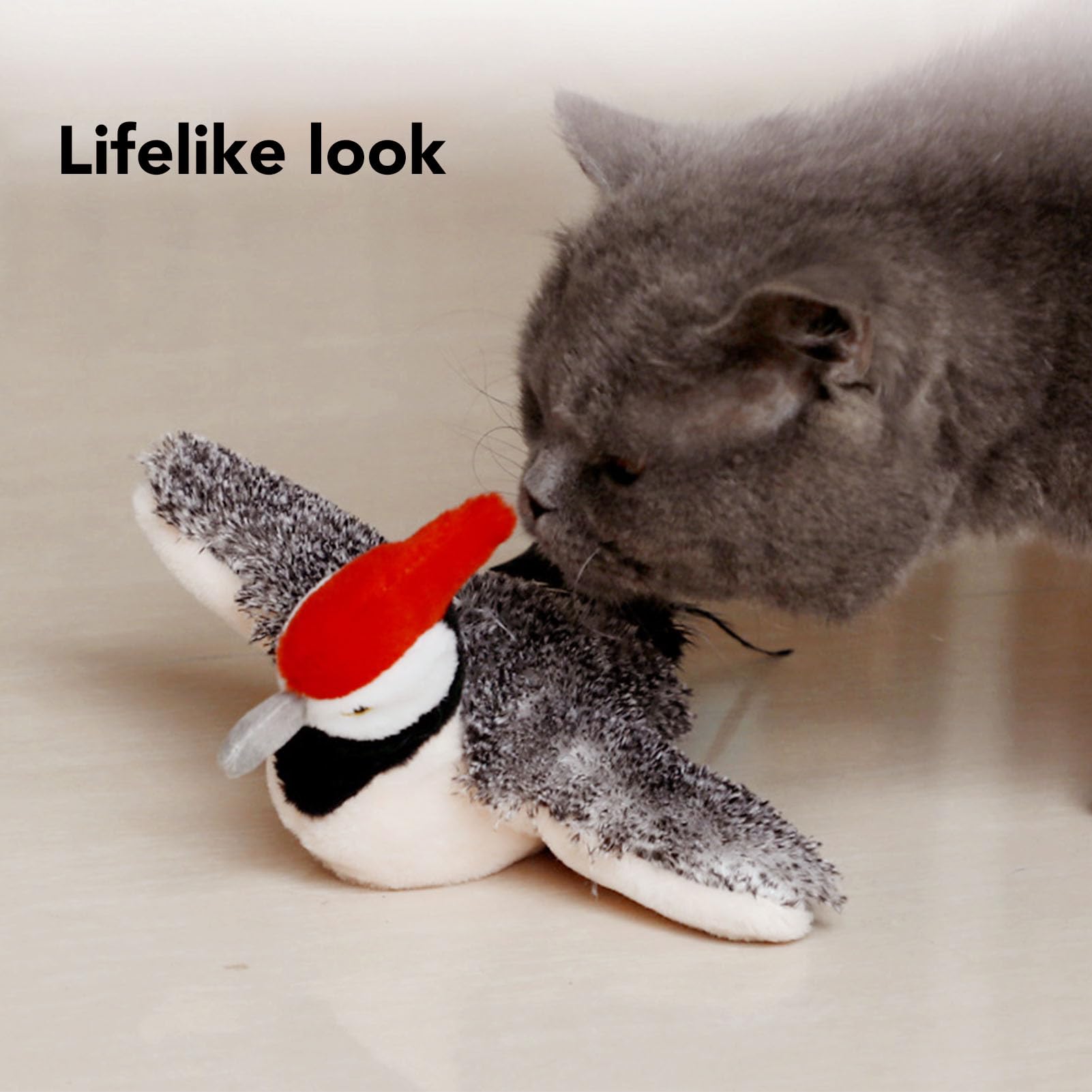 Buachois Pet Electronic Plush Toy, Interactive Play Cat Soft Flapping Bird Plush Toy, 25 x 25 x 10.5 cm Attention Grabbing Sound Squeaky Cat Electric Plush Toy