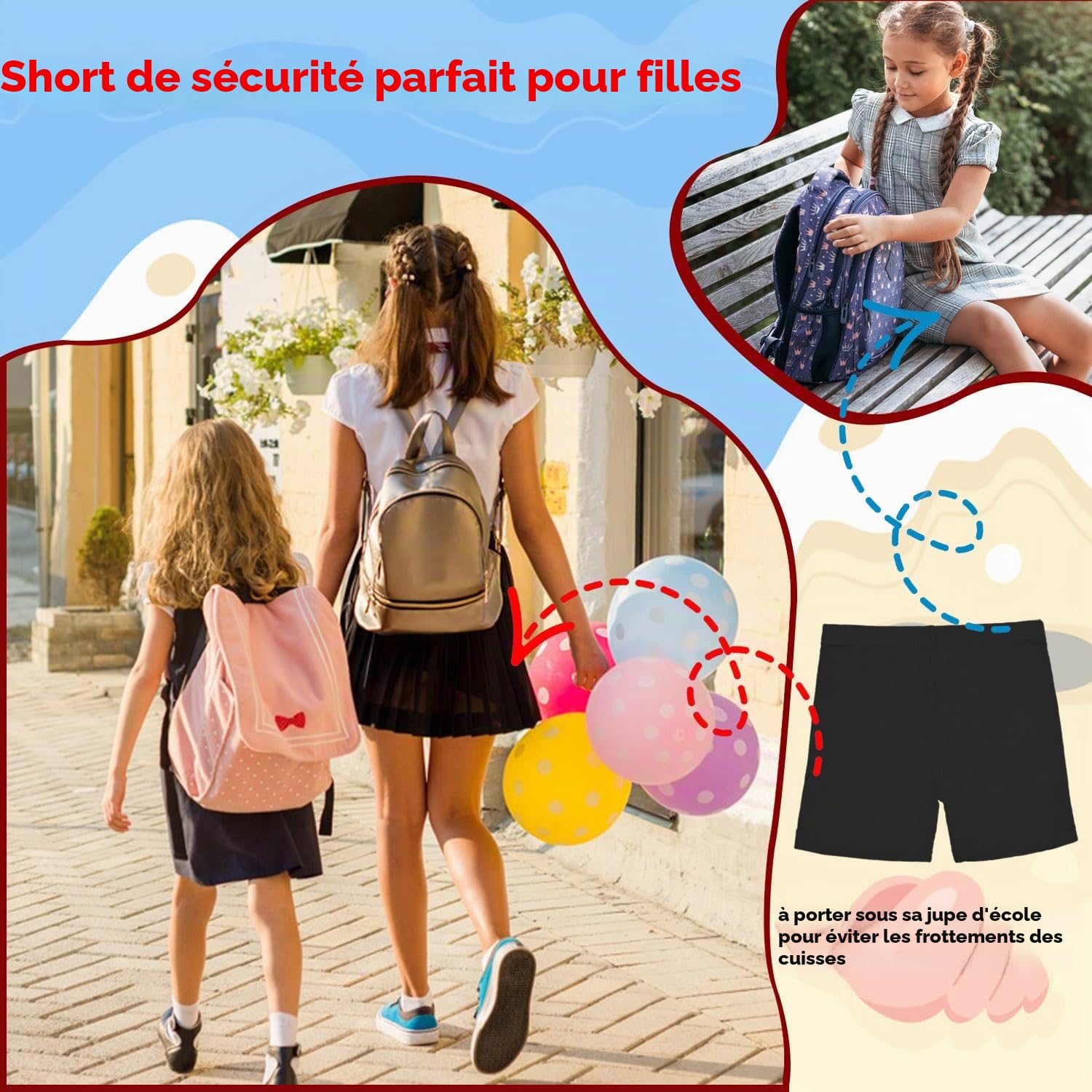 Lot de 3 leggings courts d'école pour filles, shorts de danse respirants et confortables pour enfants (2 à 10 ans)